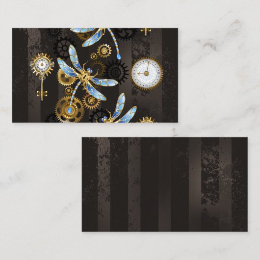 Steampunk Dragonflies op bruine gestreepte achterg Notitiekaartje (Voorkant / Achterkant)