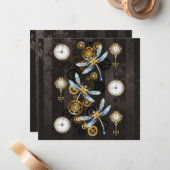 Steampunk Dragonflies op bruine gestreepte achterg Notitiekaartje (Voorkant / Achterkant in situ)