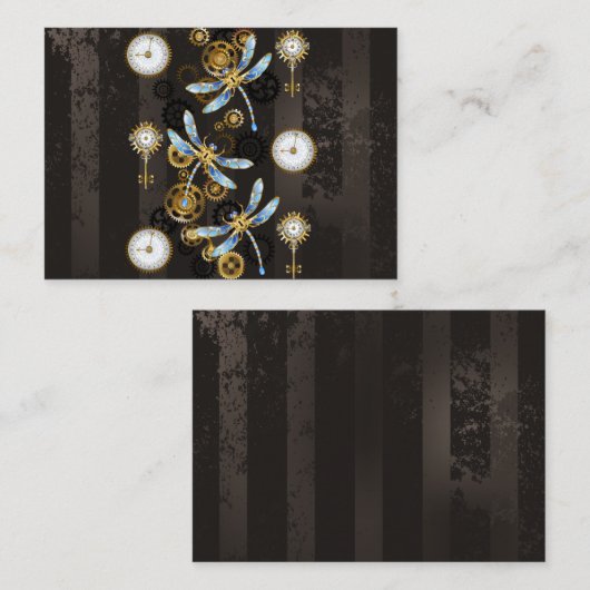 Steampunk Dragonflies op bruine gestreepte achterg Notitiekaartje (Voorkant / Achterkant)