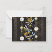 Steampunk Dragonflies op bruine gestreepte achterg Notitiekaartje (Voorkant)