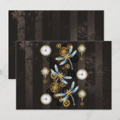 Steampunk Dragonflies op bruine gestreepte achterg Notitiekaartje (Voorkant / Achterkant)