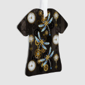 Steampunk Dragonflies op bruine gestreepte achterg Ornament (voorkant)