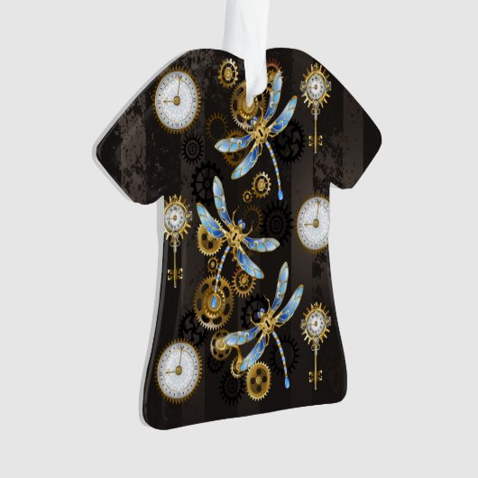 Steampunk Dragonflies op bruine gestreepte achterg Ornament (voorkant)