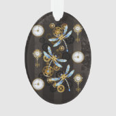 Steampunk Dragonflies op bruine gestreepte achterg Ornament (voorkant)