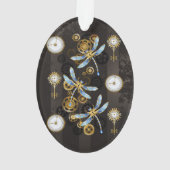 Steampunk Dragonflies op bruine gestreepte achterg Ornament (achterkant)