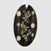 Steampunk Dragonflies op bruine gestreepte achterg Ornament (voorkant)