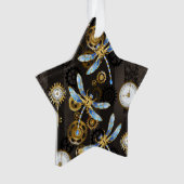 Steampunk Dragonflies op bruine gestreepte achterg Ornament (voorkant)