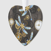Steampunk Dragonflies op bruine gestreepte achterg Ornament (voorkant)
