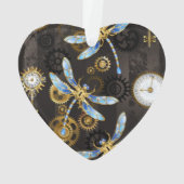 Steampunk Dragonflies op bruine gestreepte achterg Ornament (achterkant)