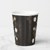 Steampunk Dragonflies op bruine gestreepte achterg Papieren Bekers (Rechts)