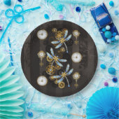 Steampunk Dragonflies op bruine gestreepte achterg Papieren Bordje (Feest)