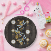 Steampunk Dragonflies op bruine gestreepte achterg Papieren Bordje (Feest)