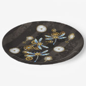 Steampunk Dragonflies op bruine gestreepte achterg Papieren Bordje (Gekanteld)