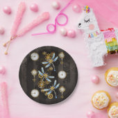 Steampunk Dragonflies op bruine gestreepte achterg Papieren Bordje (Feest)