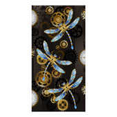Steampunk Dragonflies op bruine gestreepte achterg Perfect Poster (Voorkant)