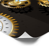 Steampunk Dragonflies op bruine gestreepte achterg Perfect Poster (Hoek)