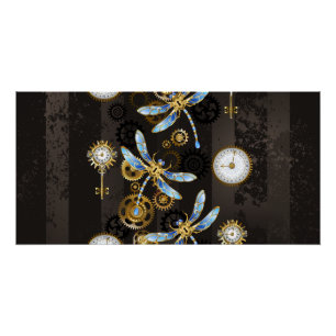 Steampunk Dragonflies op bruine gestreepte achterg Perfect Poster