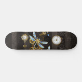 Steampunk Dragonflies op bruine gestreepte achterg Persoonlijk Skateboard (Horizontaal)