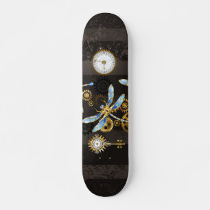Steampunk Dragonflies op bruine gestreepte achterg Persoonlijk Skateboard