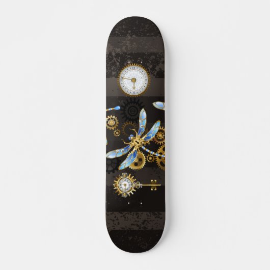 Steampunk Dragonflies op bruine gestreepte achterg Persoonlijk Skateboard (Voorkant)