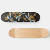 Steampunk Dragonflies op bruine gestreepte achterg Persoonlijk Skateboard (Horizontaal)