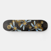 Steampunk Dragonflies op bruine gestreepte achterg Persoonlijk Skateboard (Horizontaal)
