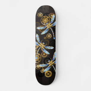 Steampunk Dragonflies op bruine gestreepte achterg Persoonlijk Skateboard