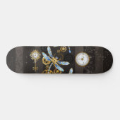 Steampunk Dragonflies op bruine gestreepte achterg Persoonlijk Skateboard (Horizontaal)