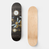 Steampunk Dragonflies op bruine gestreepte achterg Persoonlijk Skateboard (Voorkant)