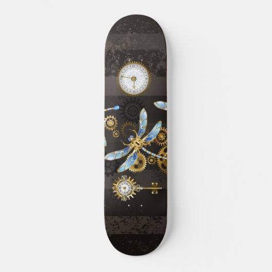 Steampunk Dragonflies op bruine gestreepte achterg Persoonlijk Skateboard (Voorkant)