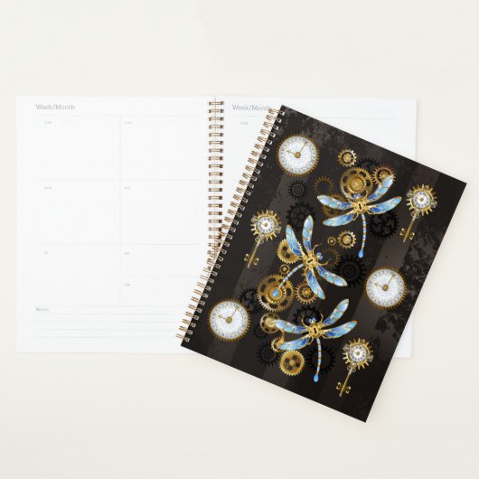 Steampunk Dragonflies op bruine gestreepte achterg Planner (Display)