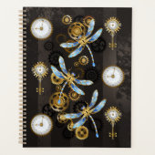 Steampunk Dragonflies op bruine gestreepte achterg Planner (Voorkant)