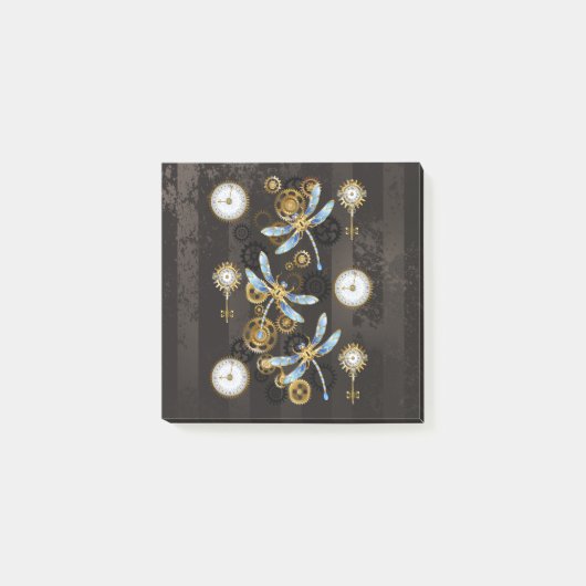 Steampunk Dragonflies op bruine gestreepte achterg Post-it® Notes (Voorkant)