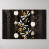 Steampunk Dragonflies op bruine gestreepte achterg Poster (Voorkant)