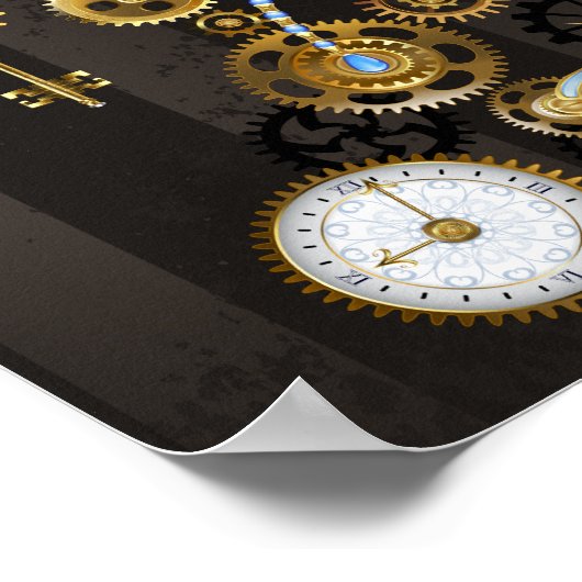 Steampunk Dragonflies op bruine gestreepte achterg Poster (Hoek)