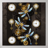 Steampunk Dragonflies op bruine gestreepte achterg Poster (Voorkant)