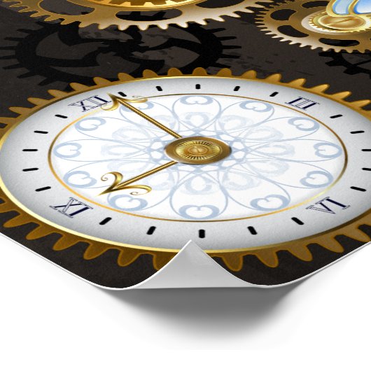 Steampunk Dragonflies op bruine gestreepte achterg Poster (Hoek)