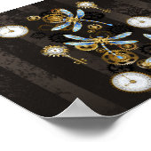 Steampunk Dragonflies op bruine gestreepte achterg Poster (Hoek)