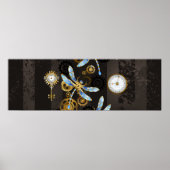 Steampunk Dragonflies op bruine gestreepte achterg Poster (Voorkant)