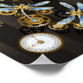 Steampunk Dragonflies op bruine gestreepte achterg Poster (Hoek)