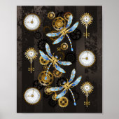 Steampunk Dragonflies op bruine gestreepte achterg Poster (Voorkant)