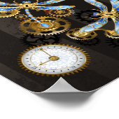 Steampunk Dragonflies op bruine gestreepte achterg Poster (Hoek)