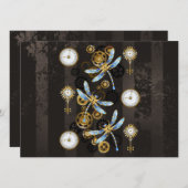 Steampunk Dragonflies op bruine gestreepte achterg Programmakaart (Voorkant / Achterkant)