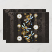 Steampunk Dragonflies op bruine gestreepte achterg Programmakaart (Voorkant / Achterkant)