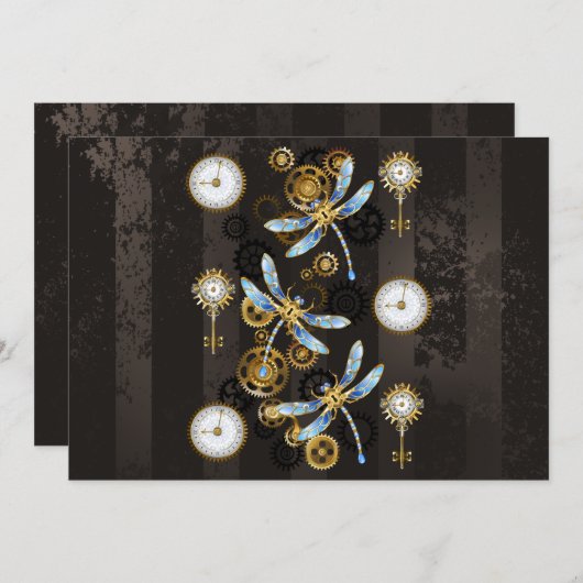Steampunk Dragonflies op bruine gestreepte achterg Programmakaart (Voorkant / Achterkant)