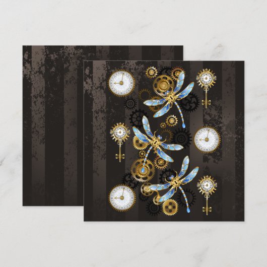Steampunk Dragonflies op bruine gestreepte achterg Programmakaart (Voorkant / Achterkant)
