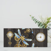 Steampunk Dragonflies op bruine gestreepte achterg Programmakaart (Staand voorkant)