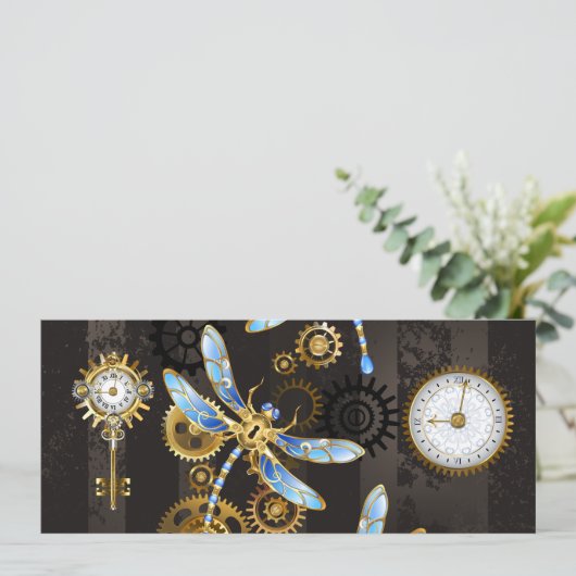 Steampunk Dragonflies op bruine gestreepte achterg Programmakaart (Staand voorkant)