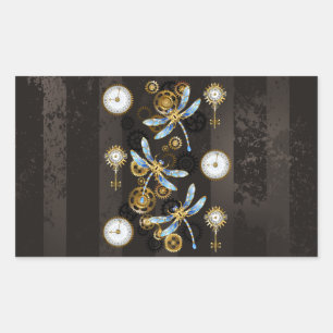 Steampunk Dragonflies op bruine gestreepte achterg Rechthoekige Sticker
