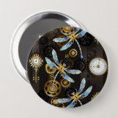 Steampunk Dragonflies op bruine gestreepte achterg Ronde Button 4,0 Cm (Voorkant /achterkant)